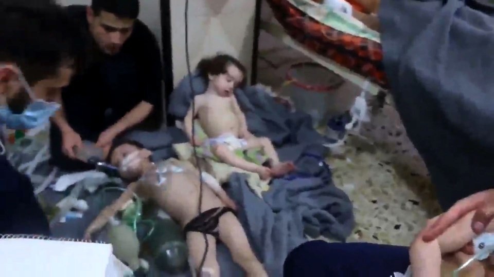 Syrian children being treated in hospital following a gas attack on the city of Douma