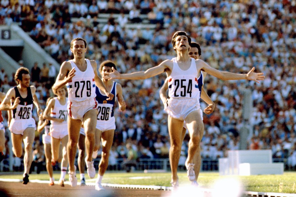 Lord Coe looks to the heavens after pipping East Germany's Jurgen Straub to gold at the 1980 Games