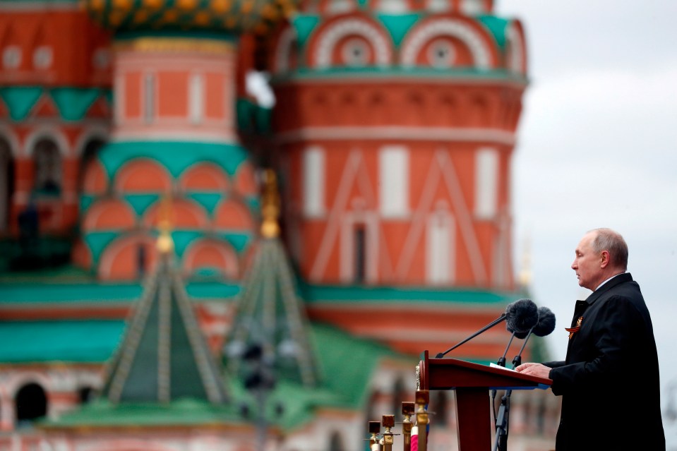 President Vladimir Putin delivering his speech during the Victory Day military parade in Moscow on May 9, 2021