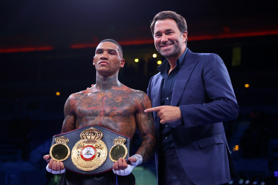 Conor Benn pictured with promoter Eddie Hearn