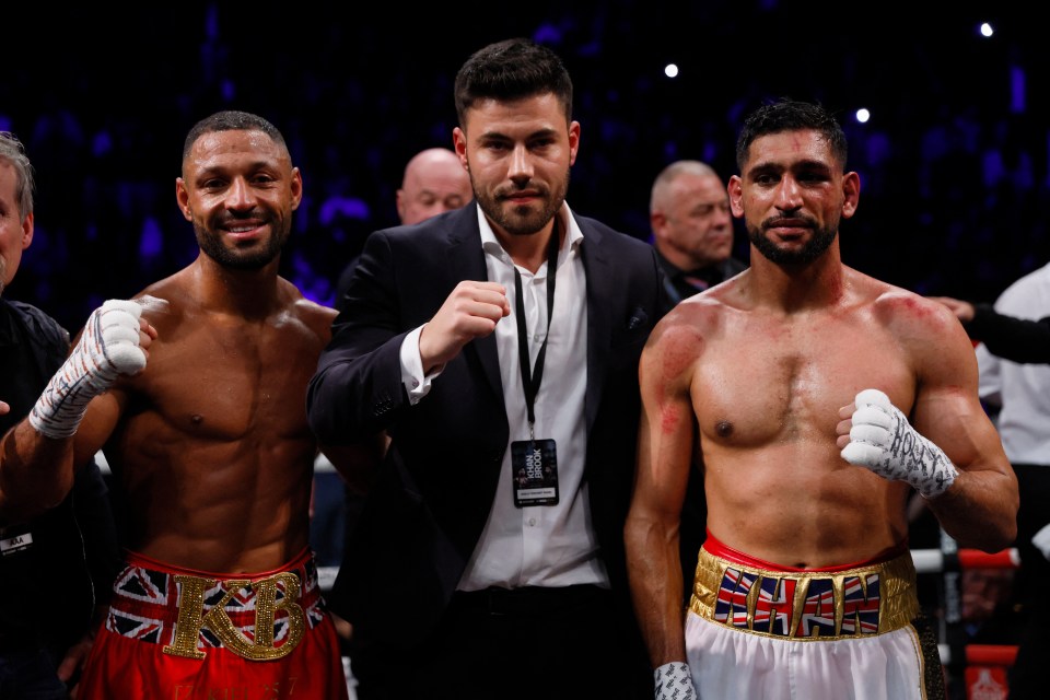 Kell Brook, promoter Ben Shalom and Amir Khan