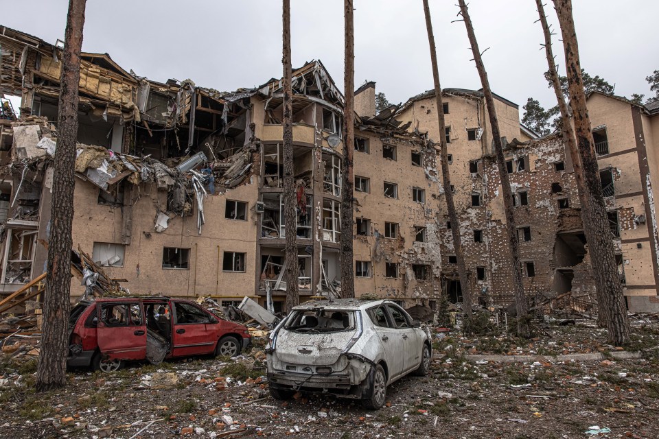 The scene of devastation today in Irpin outside Kyiv