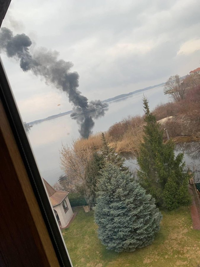 The helicopter went up in smoke after being blasted out of the sky