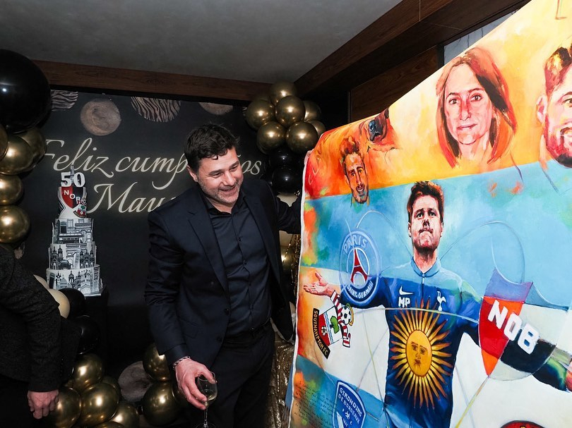 Poch was gifted with a collage featuring all the clubs he's been with for his 50th birthday