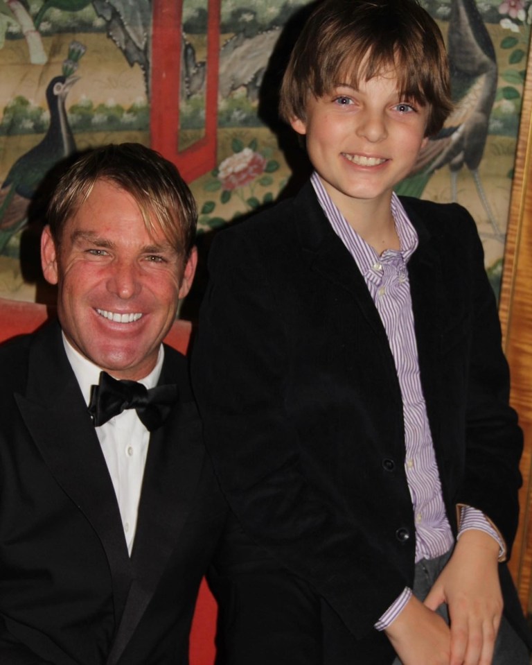 Shane Warne with Liz Hurley's son Damian