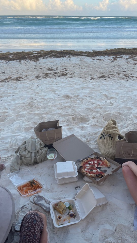 She enjoyed pizza on the beach last night