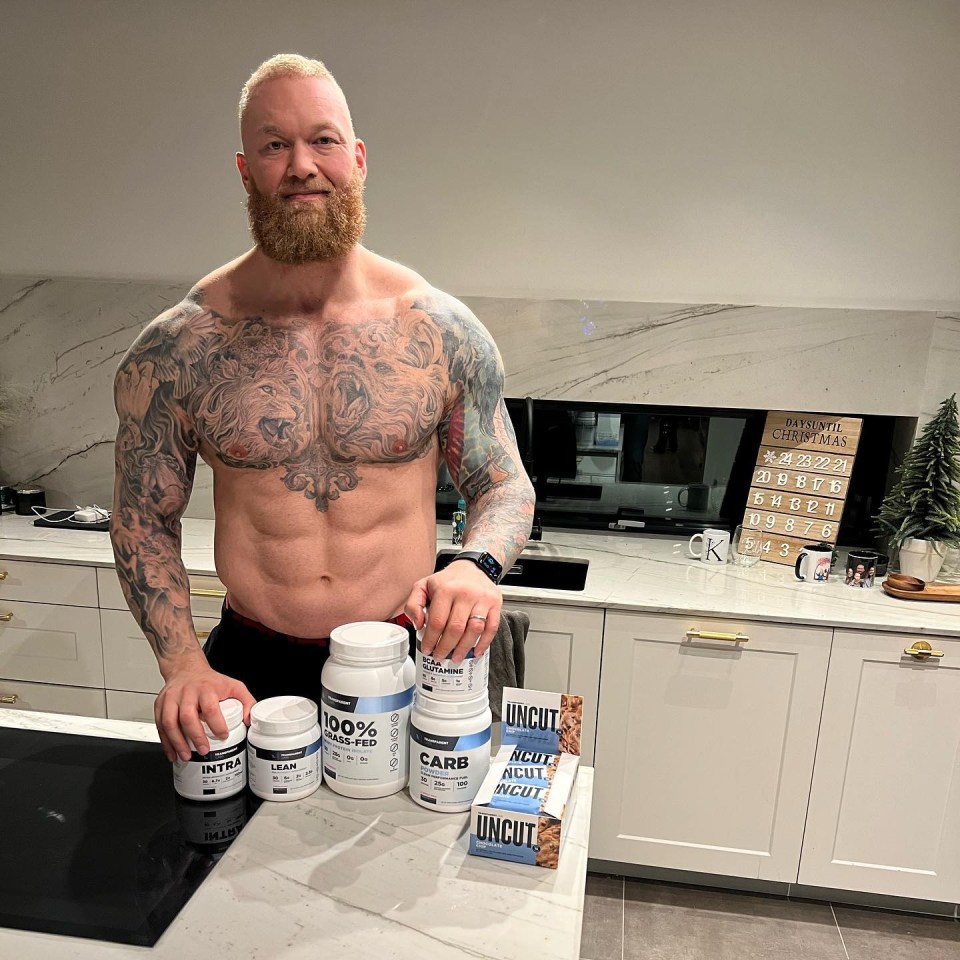 Bjornsson doesn't shy away from supplements and energy bars