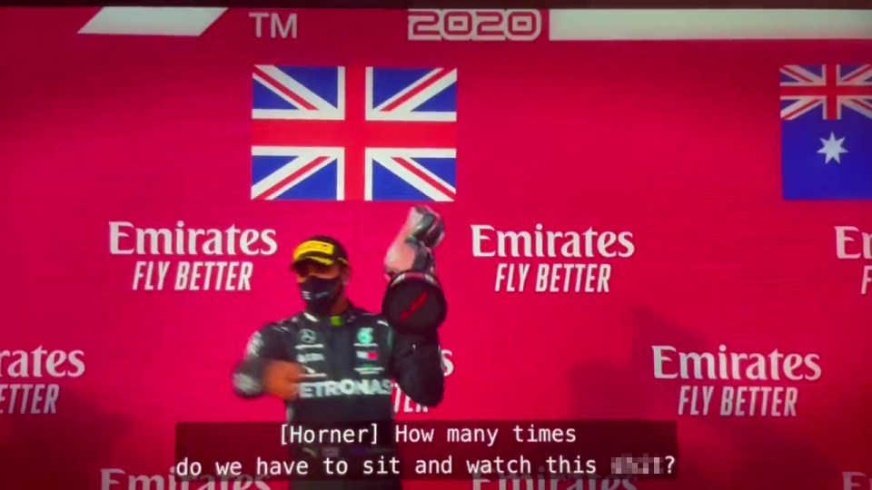 But Red Bull chief principal Christian Horner couldn't stand Hamilton's victory speech