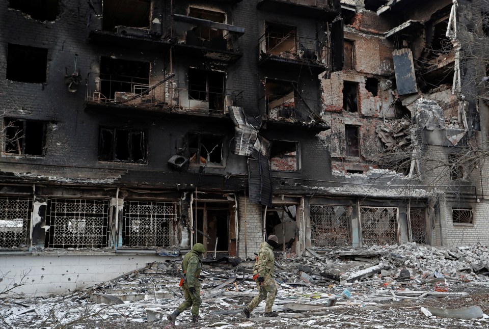 A heavily damaged building in the separatist-controlled town of Volnovakha