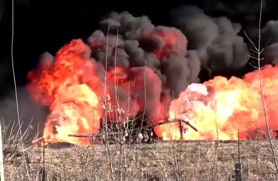 Footage shows a fire at an airbase in Vasylkiv, near Kyiv