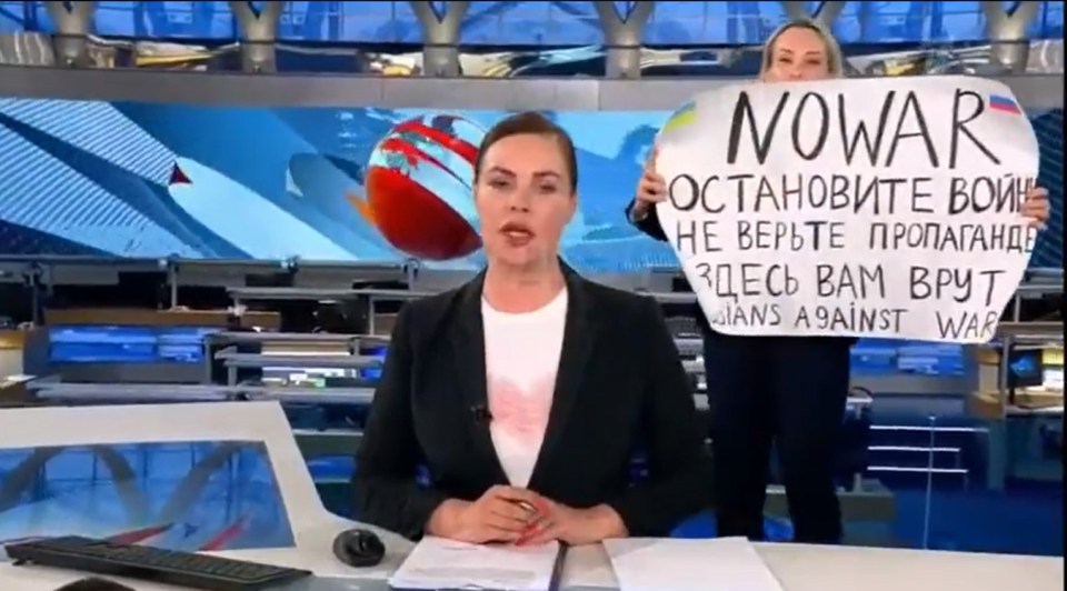 She stormed her employer Channel One’s top news show with a sign reading: “No War”