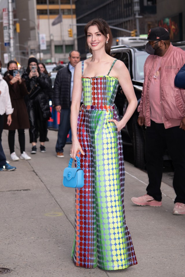 Anne Hathaway wore this dotty jumpsuit for an appearance on an American chat show