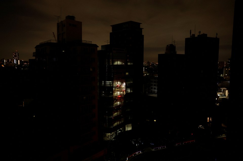 Buildings in Tokyo were left without power