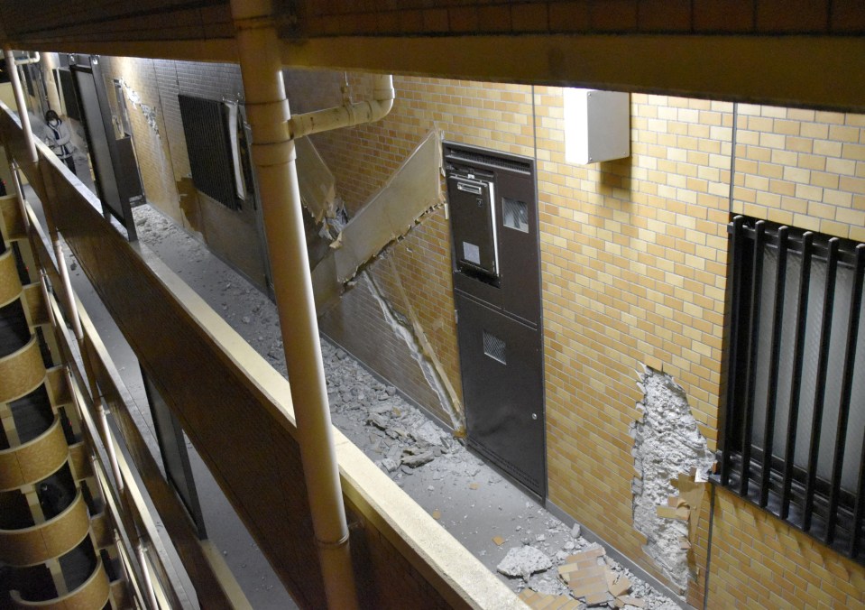 Part of a wall collapsed following an earthquake in Japan