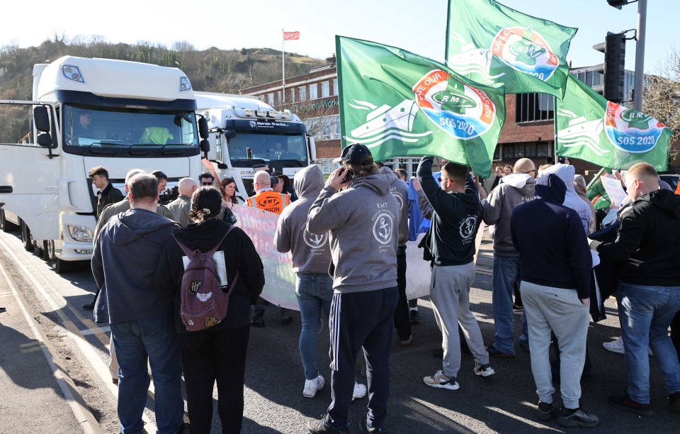 Sacked employees blocked roads after taking part in the RMT demonstration