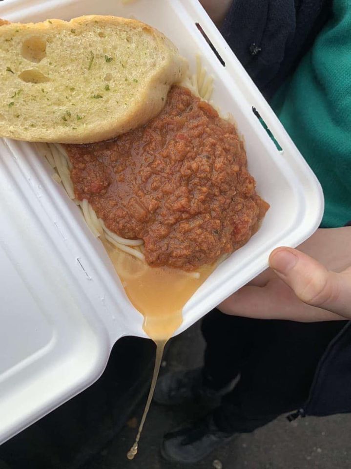 One image shows Spaghetti Bolognese floating in its own juices