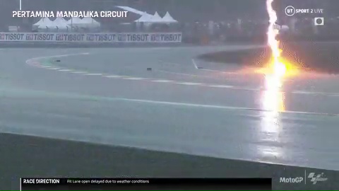 The terrifying moment a lightning bolt struck the track in Indonesia