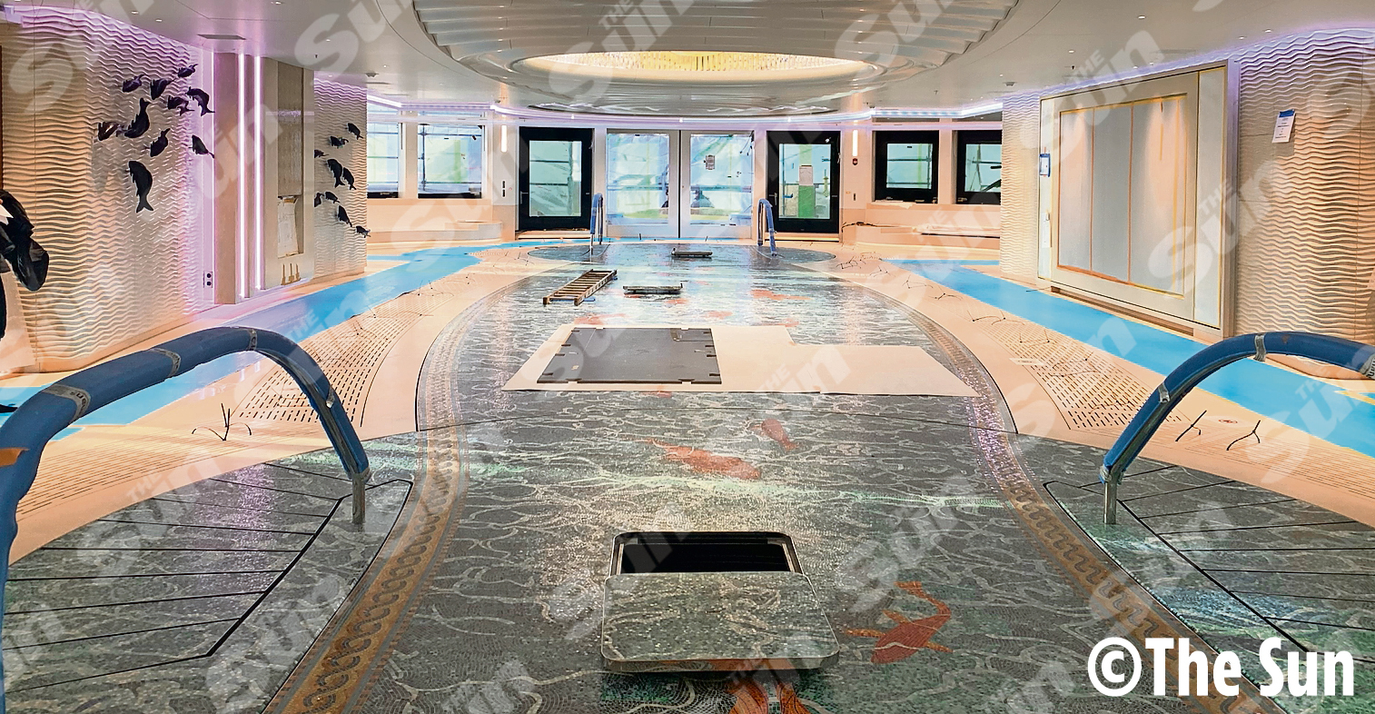 The luxury boat even has a tiled dancefloor that becomes a pool