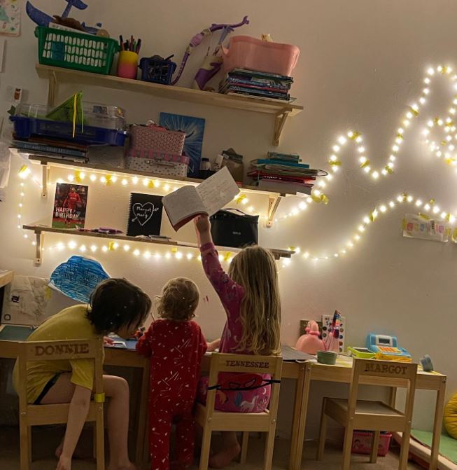 The children have a stunning home schooling station