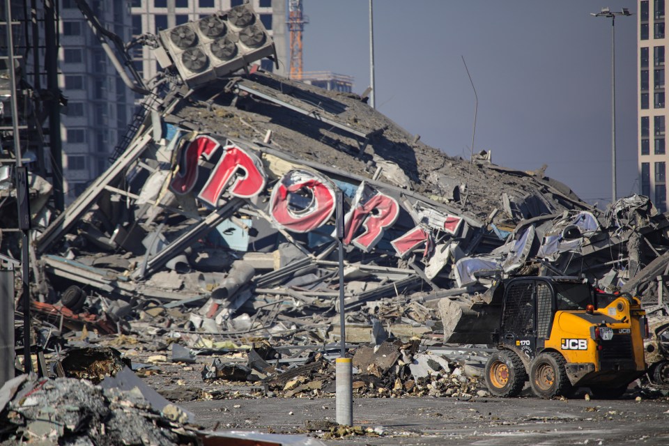 The ruins of a supermarket in Kyiv bombed by Russia