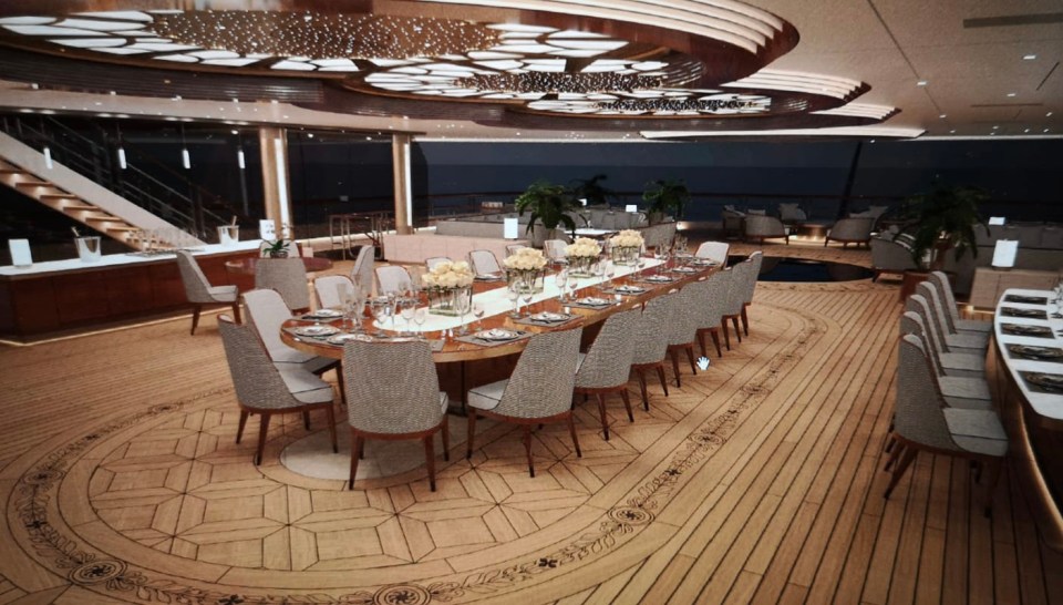 The opulent yacht boasts vast decks with acres of space to entertain guests