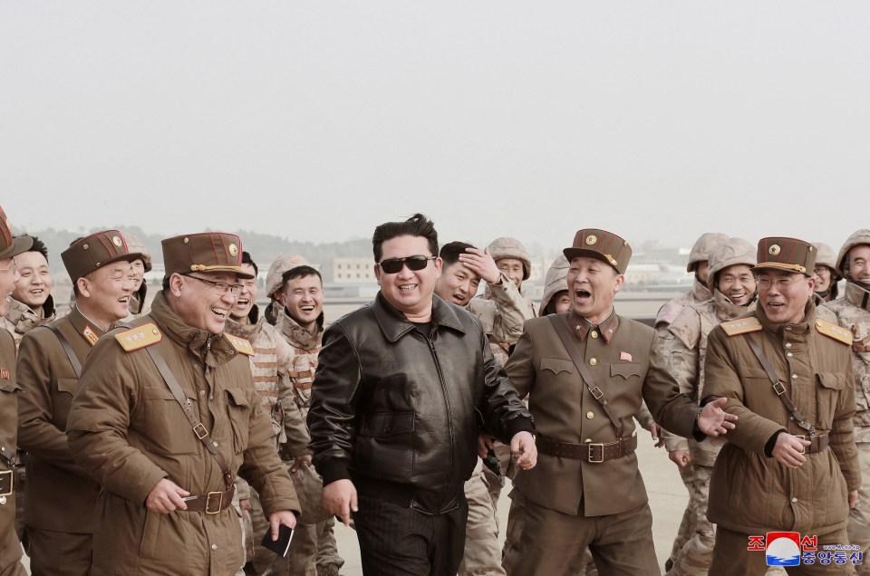 The propaganda clip showed Kim donning a leather jacket and sunglasses