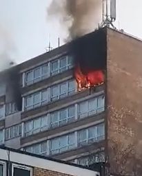 A 43-year-old man is being quizzed by cops tonight following a huge blaze at a block of flats in Stoke