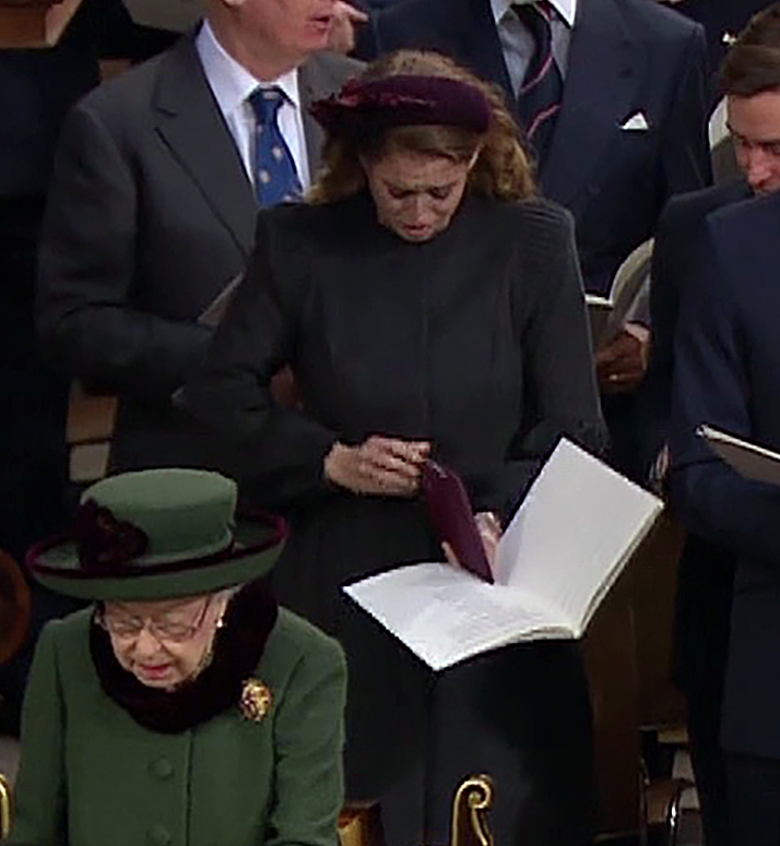 The granddaughter of Prince Philip wiped away tears as the service began