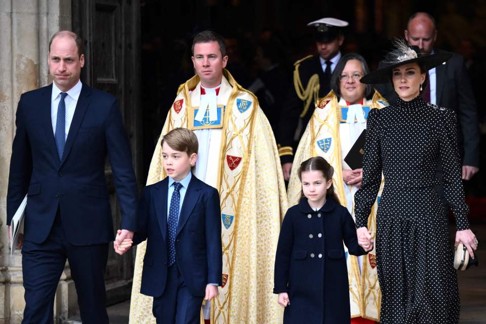 William leaves church with his family