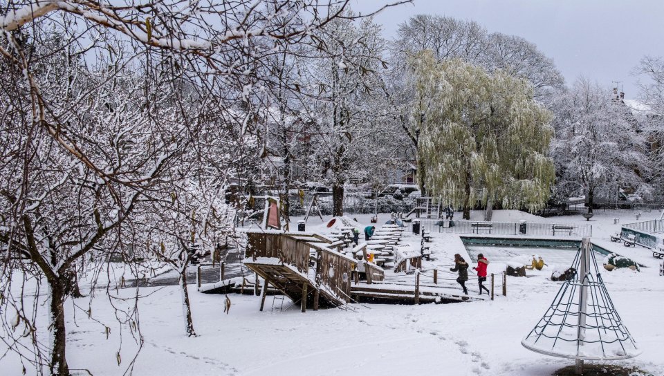 Locals out in the Valley Gardens this morning to enjoy the snow