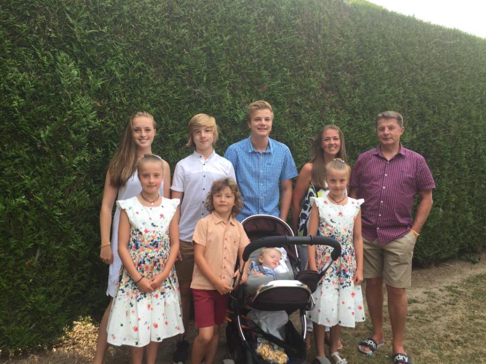 Jeanie revealed that the easiest age to be a mum was 36. Pictured, with husband Gavin and their seven children.