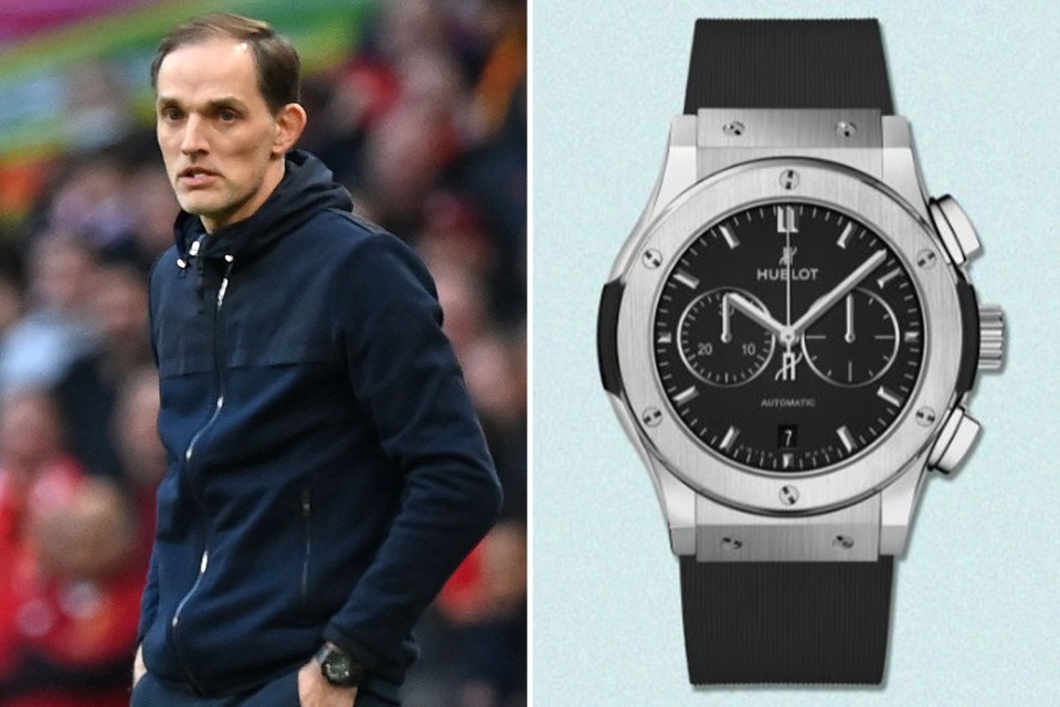 Thomas Tuchel wears Hublot after being given one by the sponsors of Chelsea