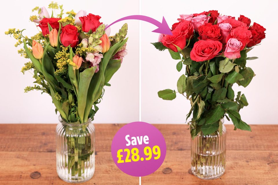 SWAP Moonpig Mother’s Day gift bag (£35 plus £3.99 delivery) FOR Waitrose rose bouquet (£10)