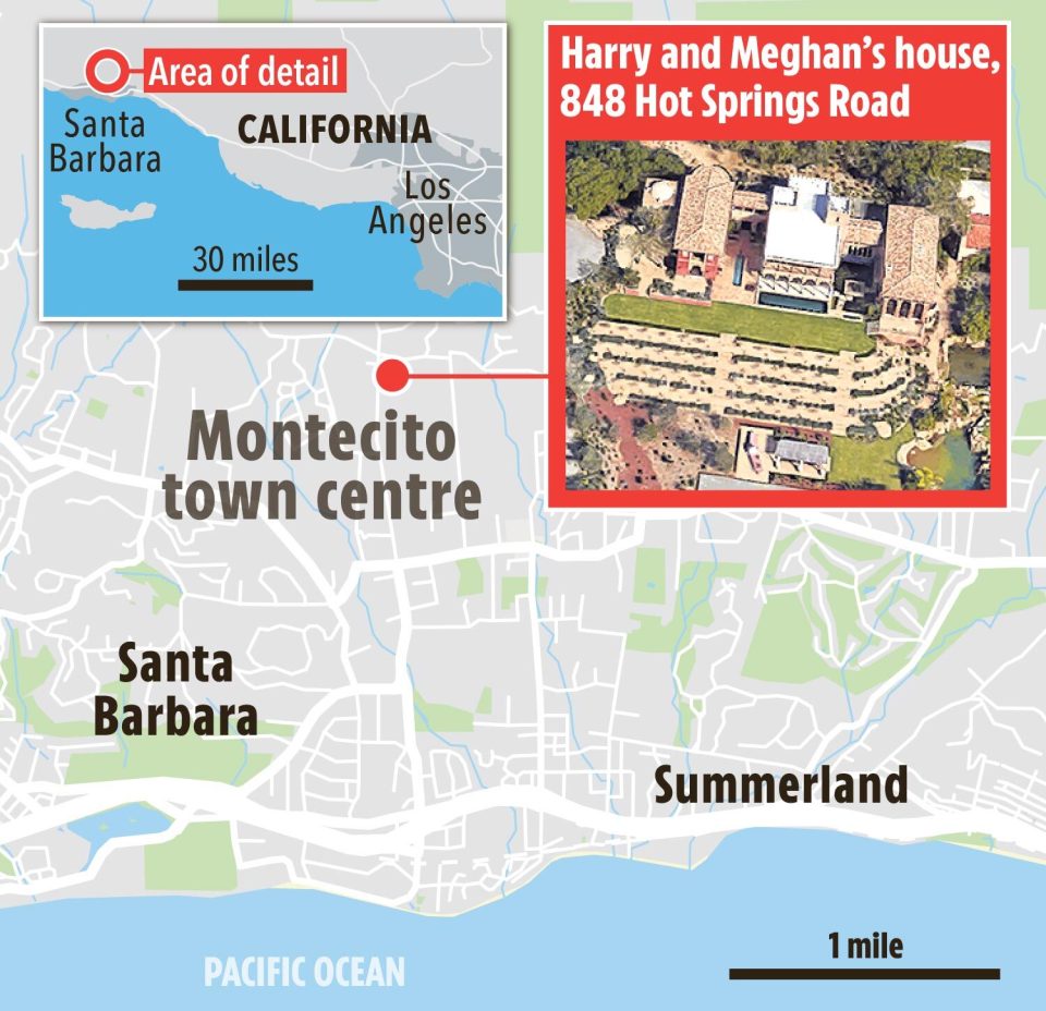 Map showing Harry and Meghan's Montecito house location.