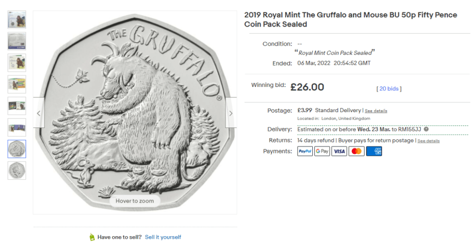 Some Brits who got their paws on the coin are selling theirs on Ebay