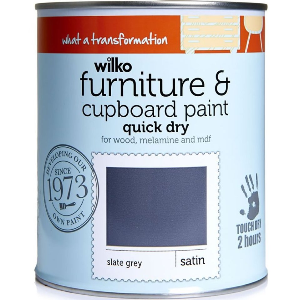 Wilko’s Slate Grey quick dry cupboard and furniture paint (750ml) is down from £10 to £8