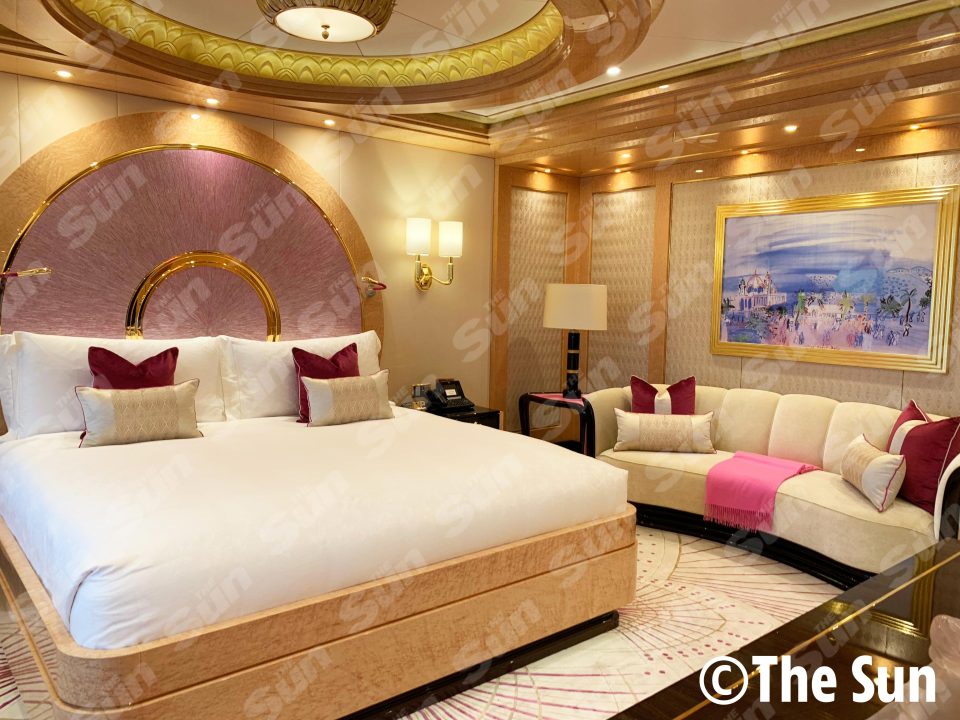 One of the yacht's luxury bedrooms shows Usmanov’s love of gold, with taps, door handles, bed frames, toilet seats and showers all kitted out in the precious metal