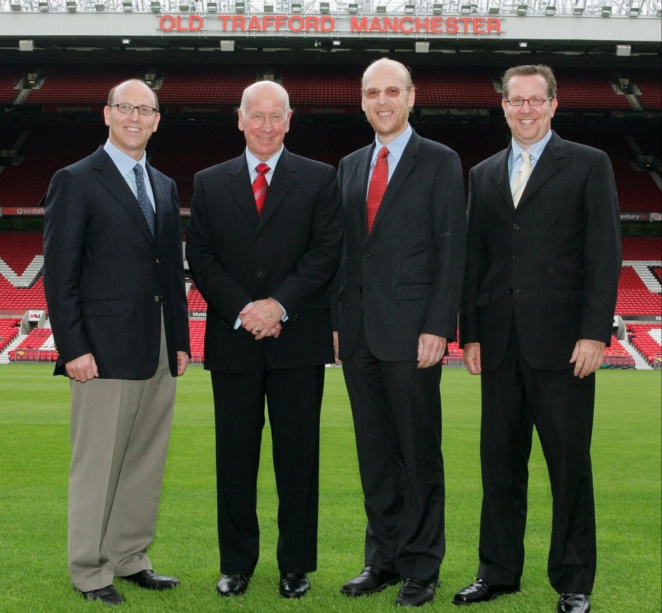 The Glazer family, pictured with club legend Sir Bobby Charlton, spent £1.15bn on Man Utd in 2005