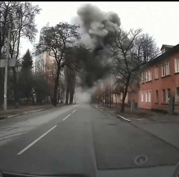 The moment of impact from the Russian airstrike