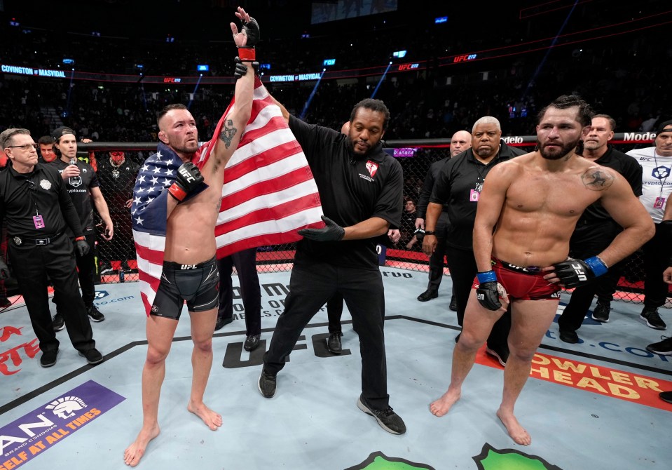 Colby Covington celebrates his win over Jorge Masvidal