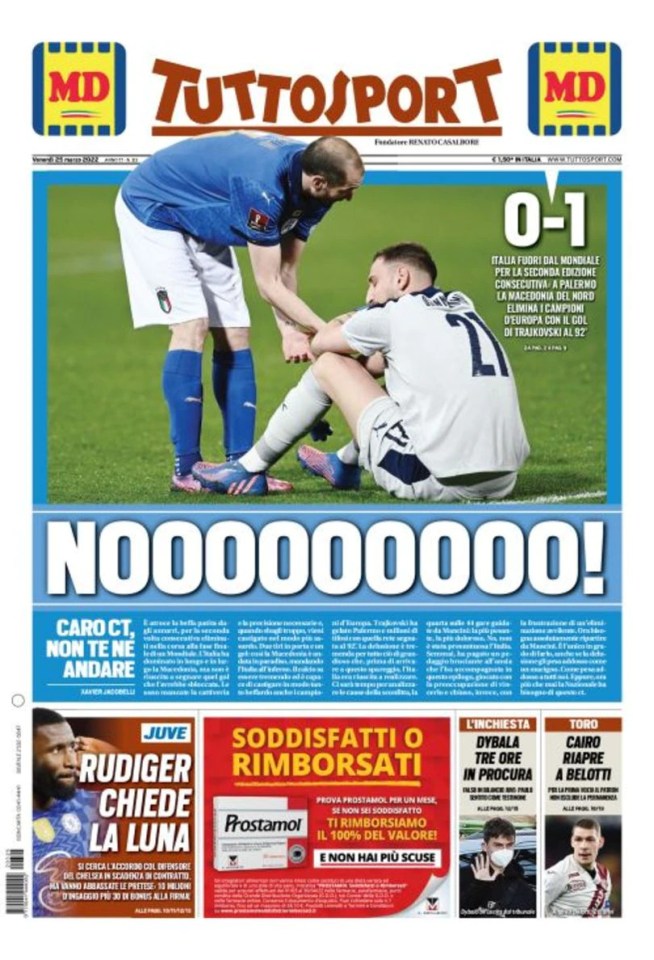 Tuttosport's headline sums up feeling in Italy