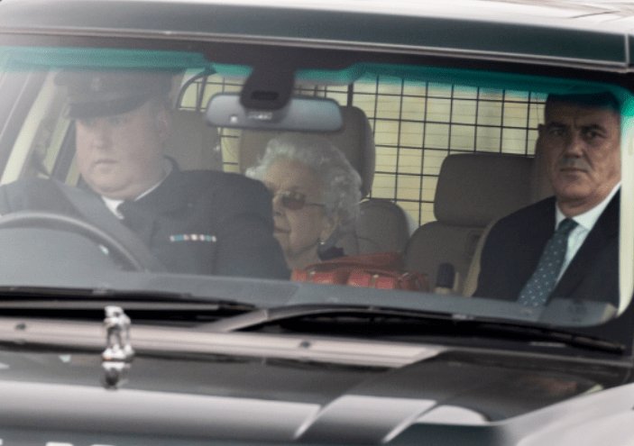 Her Majesty was seen travelling in the same car as her son Andrew