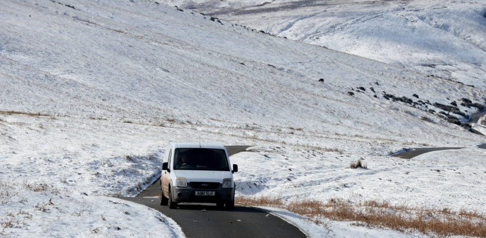 Snow fell heavily on the hills bordering England and Wales