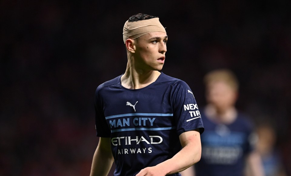 Phil Foden sported a big bandage following the clash