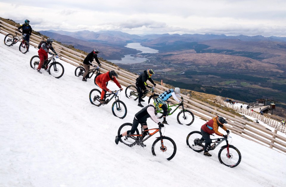 Cyclists take part in the MacAvalanche event in the Nevis Range near Fort William