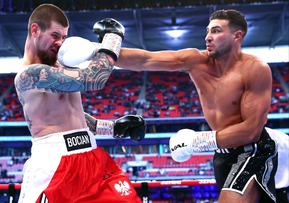 Tommy Fury (right) was also in fight action at Wembley last night