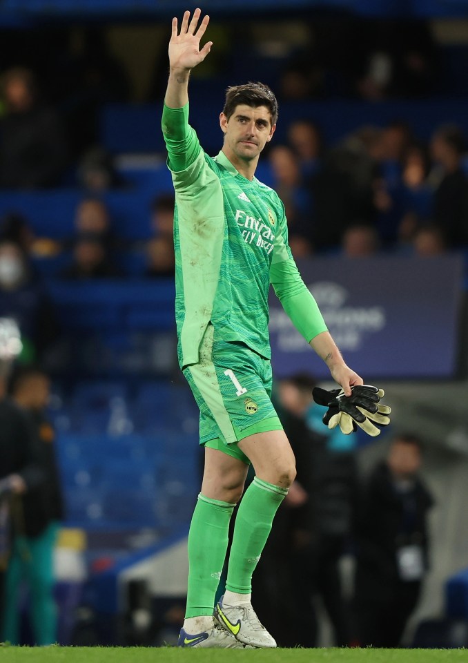 Thibaut Courtois acknowledges fans after a 3-1 Real win that leaves Chelsea in danger of soon waving goodbye to their Euro campaign