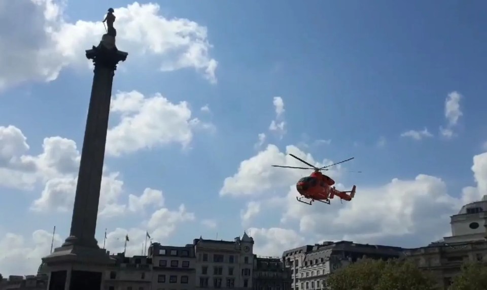 The air ambulance made a rare landing in Trafalgar Square after an OAP was hit by motorcycle