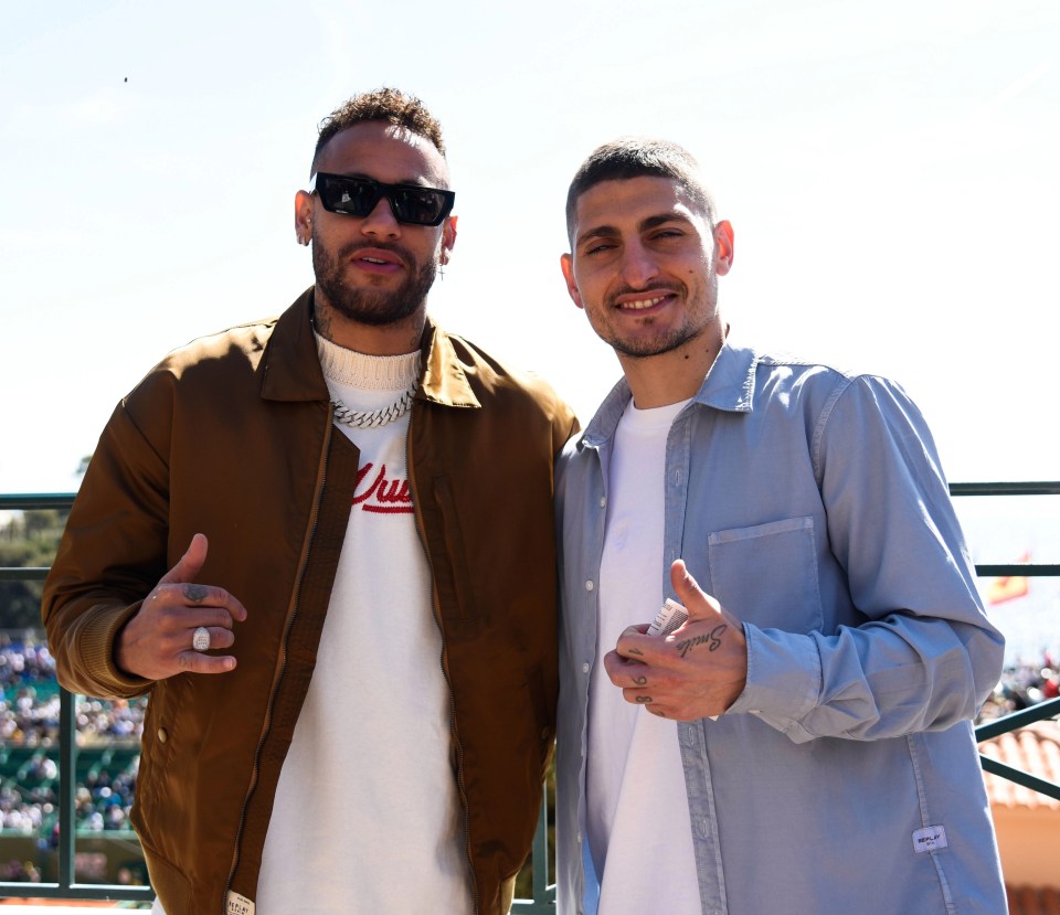 Paris Saint-Germain stars Neymar and Marco Verratti flew to Monaco