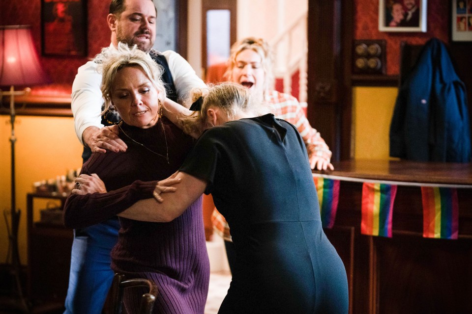 Danny Dyer’s Mick is forced to pull apart Linda Carter and Janine Butcher in tonight’s episode of EastEnders